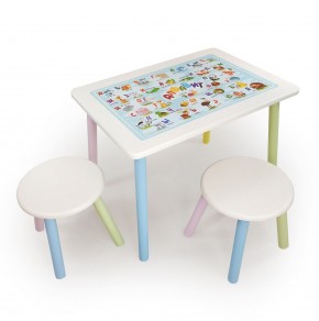 Детский комплект стол и два табурета круглых с накладкой Алфавит (Белый, Белый, Цветной) в Челябинске - mebel-74.com | фото