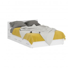 Кровать с ящиками 1400 + Шкаф 2-х створчатый Стандарт, цвет белый, ШхГхВ 143,5х203,5х70 + 90х52х200 см., сп.м. 1400х2000 мм., б/м, основание есть в Челябинске - mebel-74.com | фото