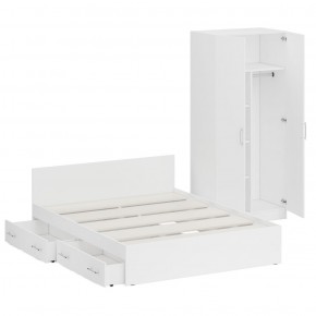 Кровать с ящиками 1600 + Шкаф 2-х створчатый Стандарт, цвет белый, ШхГхВ 163,5х203,5х70 + 90х52х200 см., сп.м. 1600х2000 мм., б/м, основание есть в Челябинске - mebel-74.com | фото