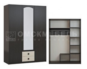 Шкаф 3-х дверный с 2 ящиками с зеркалом Шк51 МС Люсси (венге/дуб девон) в Челябинске - mebel-74.com | фото