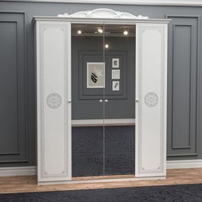 Шкаф 4-х дверный с зеркалами (12.244) Грация (белый/серебро) в Челябинске - mebel-74.com | фото