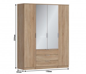 Шкаф 4х дверный с зеркалами Николь СБ-2595/1 (Дуб Сонома) в Челябинске - mebel-74.com | фото