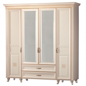 Шкаф для одежды 4-дверный с зеркалом №493 Марлен кремовый белый в Челябинске - mebel-74.com | фото