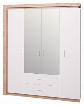 Шкаф для одежды с ящиками 4-х створчатый с зеркалом Люмен 16 в Челябинске - mebel-74.com | фото